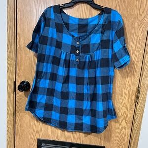 Blue and Black Plaid Women's Top